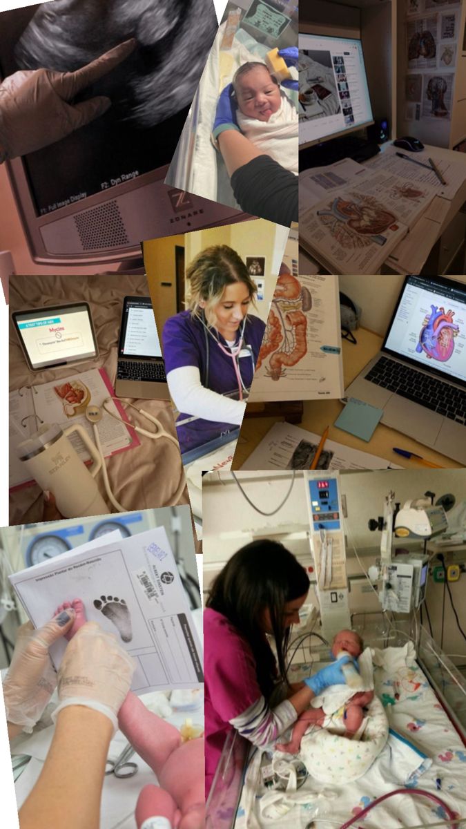 a collage of pictures with babys and laptops on them, including an infant in the hospital bed