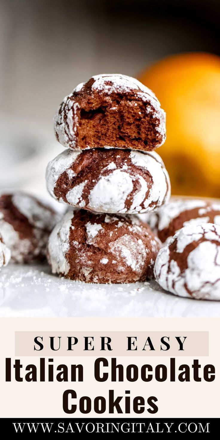 cookies stacked on top of each other with the words super easy italian chocolate cookies