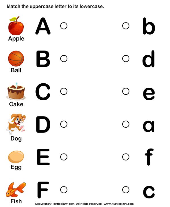 an uppercase letter to lowercase worksheet for kids with pictures and words