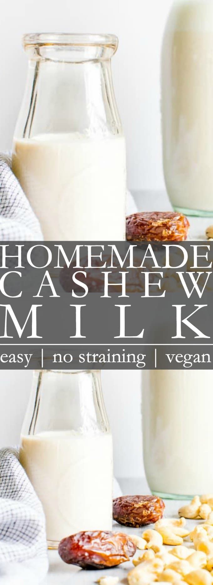 homemade cashew milk and almonds with text overlay that reads homemade cashew milk