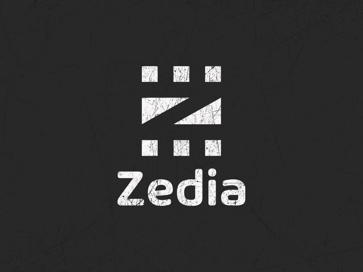 the logo for zedia is shown on a black background with white squares and letters