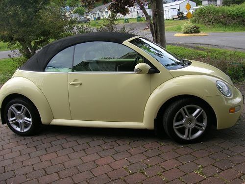 a small yellow car parked in front of a tree