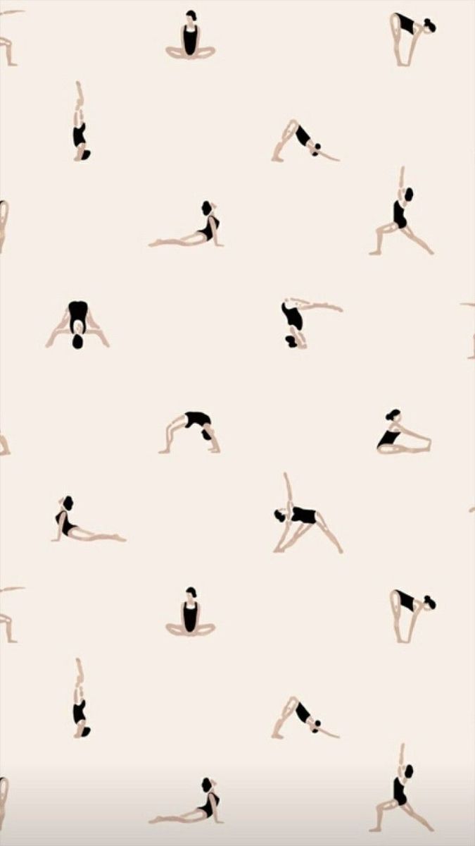 the silhouettes of people doing yoga poses in black and white, against a beige background