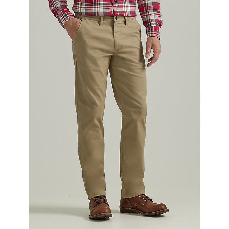 For a slim pant that's building its own legend, look to the Lee® Men's Legendary Flat Front Slim Straight Pant. This slim fit, mid-rise pant is built from wrinkle and stain resistant comfort stretch fabric, so this is the perfect everyday pant for guys who want a more modern silhouette. Add details like Lee Legendary patches and hardware, and you have your new favorite slim flat front pant. Pair with a Lee button down shirt to achieve the perfect fit for a night out. 97% Cotton, 3% Spandex. Khak Classic Chino Cotton Twill Bottoms, Classic Fitted Cargo Pants With Straight Hem, Classic Tapered Straight Pants, Classic Slim Fit Pants With 5-inch Inseam, Classic Fitted Cargo Pants, Fitted Classic Cargo Pants, Straight Chino Cotton Twill Pants With Welt Pockets, Straight Chino Cotton Twill Work Pants, Straight Leg Twill Pants With Welt Pockets