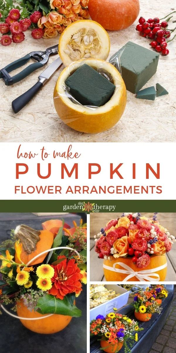 how to make pumpkin flower arrangements with flowers in the center and on the bottom, there is