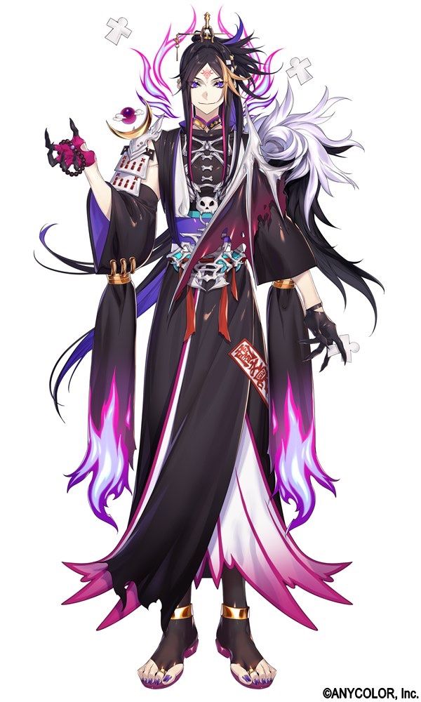 an anime character dressed in black and purple