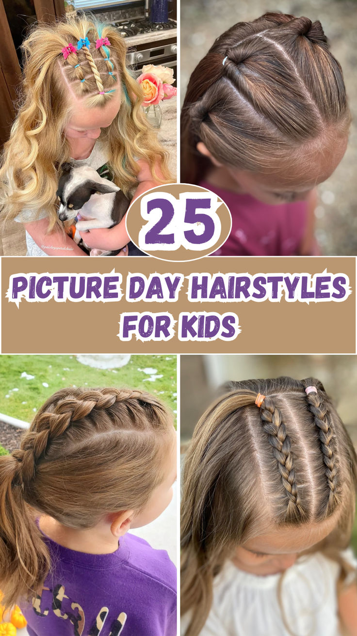 Get your little one camera-ready with these 25 adorable hairstyles perfect for Picture Day! From cute braids to easy ponytails, these ideas will make sure your kid looks their best with minimal effort. Explore stylish and simple looks that are fun, quick, and perfect for kids of all ages! Fun Toddler Hairstyles, Easy Kids Picture Day Hairstyles, Cute Hair Styles For Girl Kids, Hair Picture Day School, 6th Grade Picture Day Hair, Cute Hairstyles For Preschoolers, Preteen Braided Hairstyles Kids, Hair Ideas For Girls Kids Easy, Kids Thanksgiving Hairstyles