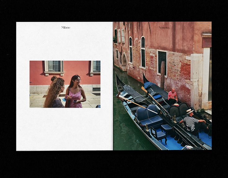 two people in gondolas next to a dog on a boat and an image of a woman with long hair