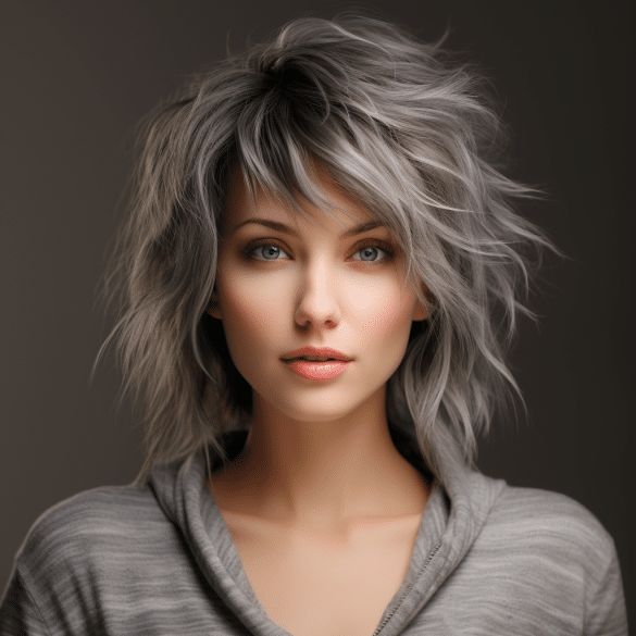 Textured Shoulder Length Hair With Bangs, Shag Haircut Gray Hair, Medium Length Shags For Women, Choppy Shag Hairstyles Short With Bangs, Back View Of Bob Hairstyles Layered Hair, Growing Out A Pixie To A Shag, Shag Hairstyles 2023, Wispy Bangs Shaggy Hair, Heavily Layered Shag Haircut