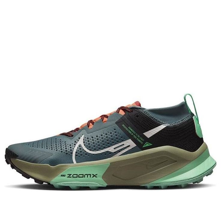 The Nike ZoomX Zegama 'Mineral Slate' is a stylish and modern sneaker that is perfect for any occasion. The sleek silhouette features a green upper with black and orange accents, making it a great choice for any outfit. The rubber sole provides superior comfort and support, making it ideal for running, walking, and other activities. Inspired by the beauty of nature, this sneaker is part of the Nike ZoomX Zegama series and is sure to make a statement. (SNKR/Low Top/Non-Slip/Breathable/Wear-resist Nike Green Functional Sneakers, Nike Green Running Shoes For Light Sports, Dynamic Green Low-top Trail Running Shoes, Dynamic Low-top Green Trail Running Shoes, Green Low-top Trail Running Shoes For Light Sports, Green Nike Sneakers For Outdoor, Nike Green Outdoor Sneakers, Nike Green Low-top Trail Running Shoes, Nike Green Trail Running Sneakers