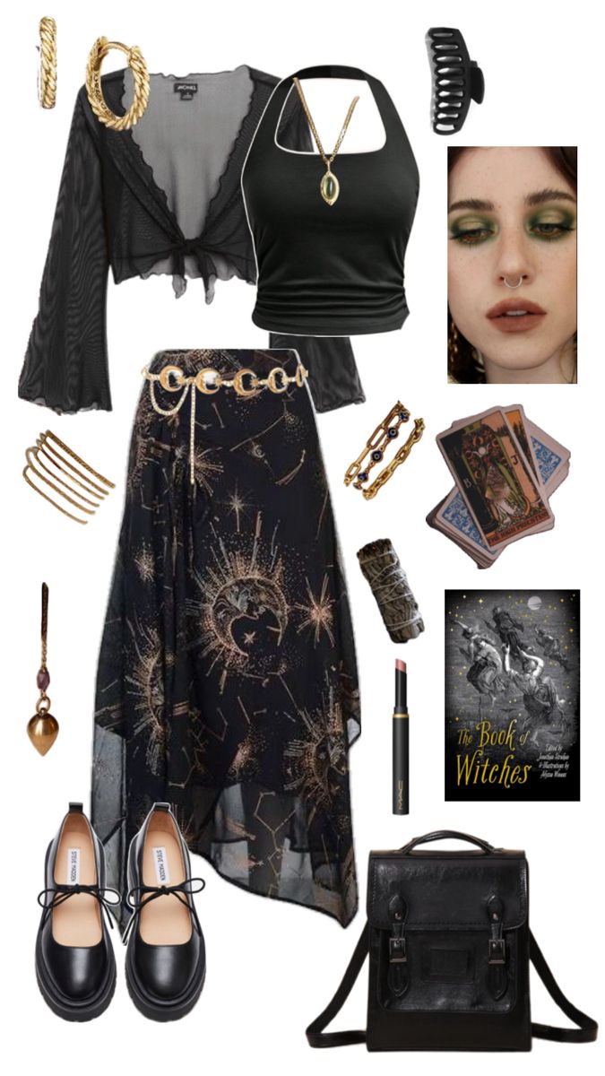 Witch Aesthetic Outfit, Witch's Familiar, Witchy Outfits, Hippie Goth, Ideas For Nails, Whimsy Goth, Estilo Hippie, Witchy Fashion, Witch Outfit