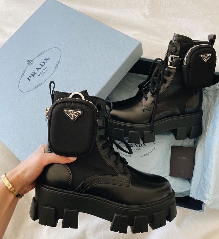 Amazing pair! @oriannevarsha #PRADA click link in Bio Prada Combat Boots, Prada Outfits, Prada Monolith, Boots Shoes Women, Extra Outfits, Womens Designer Boots, Bvlgari Bags, Prada Shoes, Dream Shoes