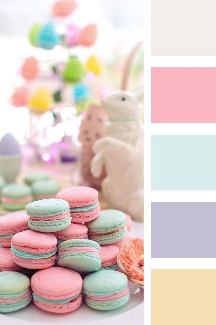 there are many different colored macaroons on the table and in front of them