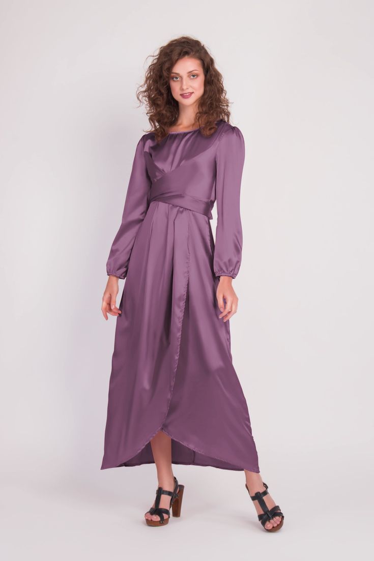 Feel more confident than ever before in the Satin Wrap Maxi Dress with Puff Sleeves that combines modesty with today’s most current modest fashion trends. The sleek satin maxi dress accentuates the waist with a luxurious wrap design while the puff sleeves accent a bold shoulder and feminine shape. Perfect for every special occasion, the unique dress comes in multiple colors to best fit your individual personality. Solid Color Belted Maxi Dress, Solid Colored Belted Maxi Dress, Solid Belted Maxi Dress For Evening, Elegant Belted Solid Maxi Dress, Evening Solid Color Belted Maxi Dress, Elegant Belted Solid Color Maxi Dress, Elegant Solid Color Belted Maxi Dress, Chic Solid Colored Belted Maxi Dress, Belted Floor-length Maxi Dress