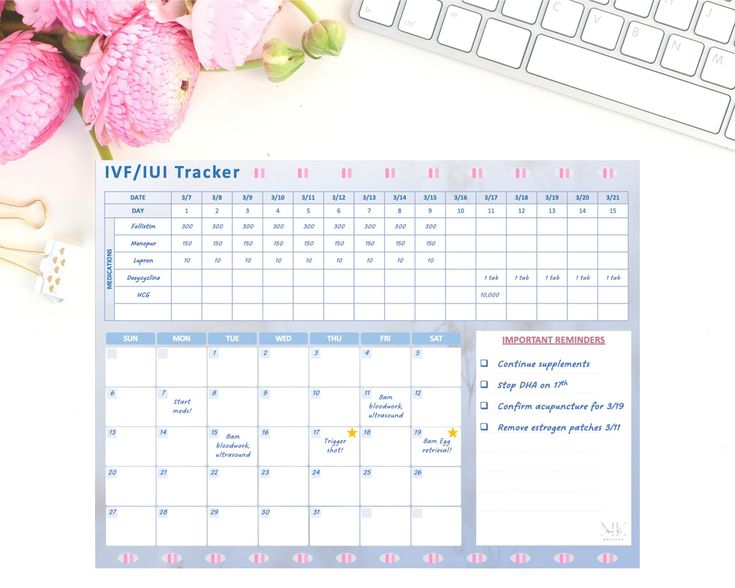 a desktop computer keyboard sitting next to a calendar on top of a white desk with pink flowers