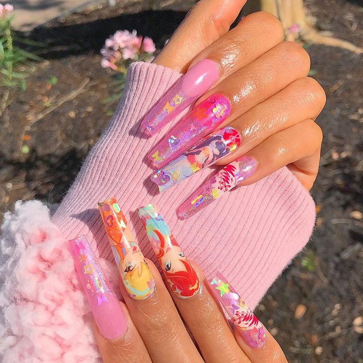 🍬💓🎀💝💅🏽Oluwafemi🌸🦄💕🇳🇬💘 on Instagram: “Winx Club!🧚🏽‍♀️💕💅🏽🎀#polygelnails #youtube tutorial soon link in bio! @dippycownails decals! #bgdn #nailpromote #nailpro #nailpromagazine…” Holo Nails, Builder Gel Nails, Formal Nails, Gel Nail Extensions, Stiletto Nails Designs, Polygel Nails, Blush Nails, How To Grow Nails, Nails Tumblr