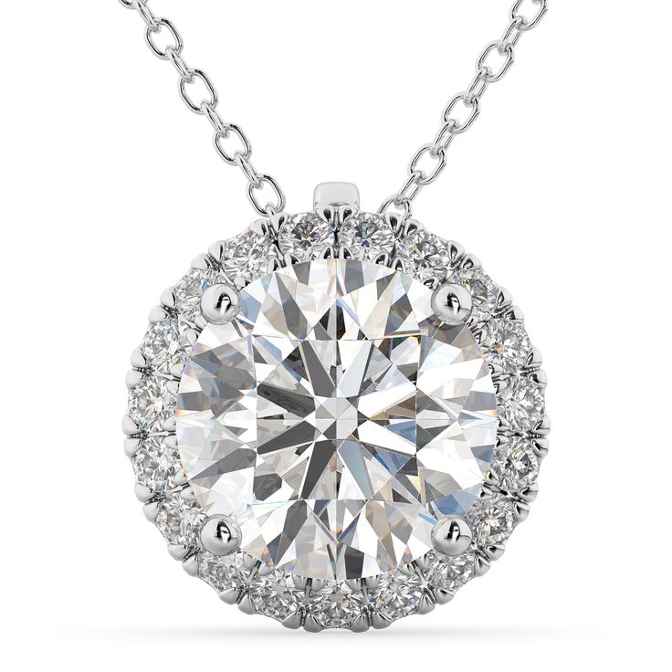 Halo Round Diamond Pendant Necklace 14k White Gold (2.29ct) - Allurez.com Dazzling Diamond White Necklace With Halo Setting, Diamond White Moissanite Necklace With Halo Setting, Diamond White Lab Grown Diamond Necklace With Halo Setting, Diamond White Lab-grown Diamond Necklace With Halo Setting, Dazzling Cubic Zirconia Diamond Necklace With Halo Design, Dazzling Diamond Necklace With Halo Setting, Lab-grown Diamond White Necklace With Halo Setting, Moissanite Diamond Necklace With Halo Setting, Dazzling Moissanite Halo Diamond Necklace