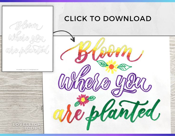 an image of a sign with the words bloom where you are planted in different colors