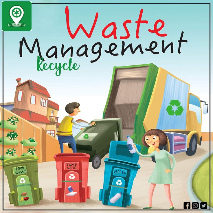 the children are looking at trash cans and garbage cans in front of a truck that says,'go green waste management '