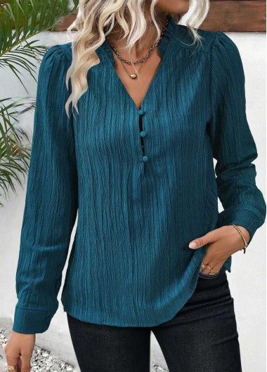 Color:Peacock Blue;Size:S;Size:M;Size:L;Size:XL;Package Contents:1 X Blouse;Occasion:Other;Style:Casual; Long Sleeve Shirt Women, Womens Basic Tops, Color Peacock, Boutique Style Outfits, Trendy Tops For Women, Button Long Sleeve, Plain Blouse, Lovely Tops, Button Up Blouse