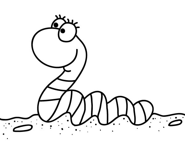 a black and white drawing of a caterpillar crawling in the sand coloring page