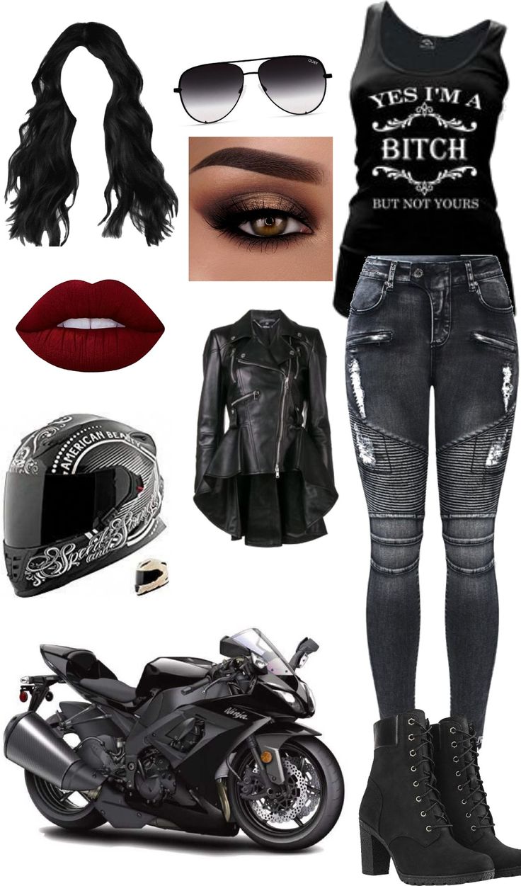 Biker Mom Outfit, Biker Aesthetic Outfits Women, Womens Motorcycle Outfit Biker Chic, Biker Goth Outfit, Girly Biker Outfits, Black Veil Brides Concert Outfit, Red And Black Dress Aesthetic, Bike Week Outfits Biker Chic, Biker Outfits For Women Motorcycles