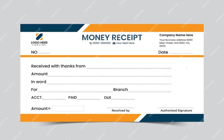 a money receipt with an orange and blue stripe on the front, sitting on top of a