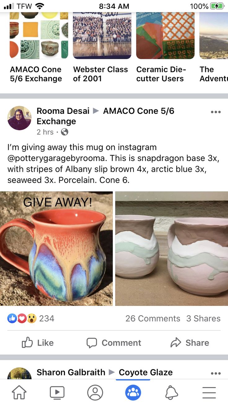 the instagram page for pottery on facebook