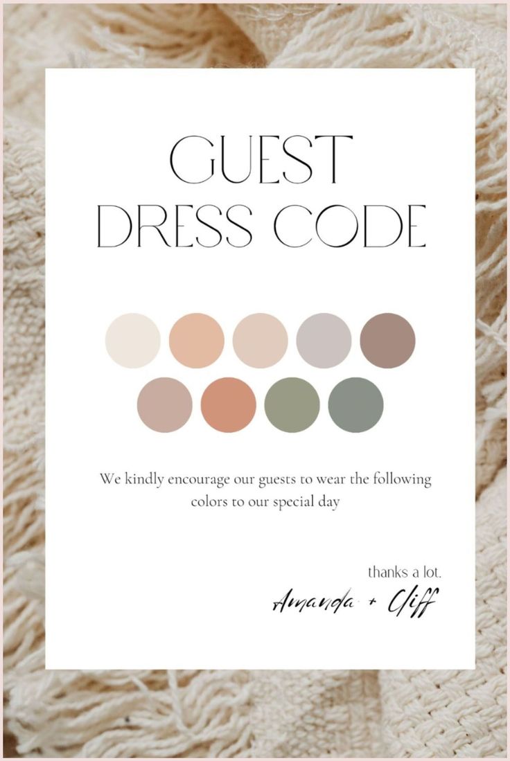 a white book with the title guest dress code on it, and an image of different colors