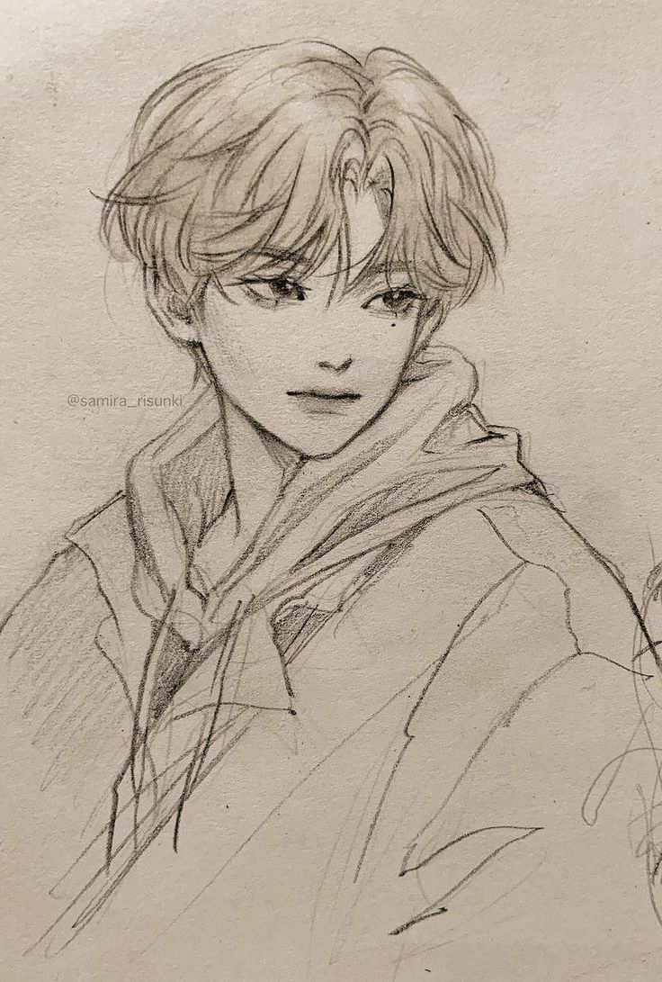 a pencil drawing of a boy in a jacket