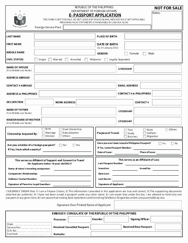 an application form for the passport application