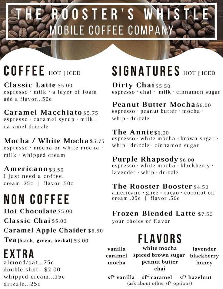 a menu with coffee beans on it