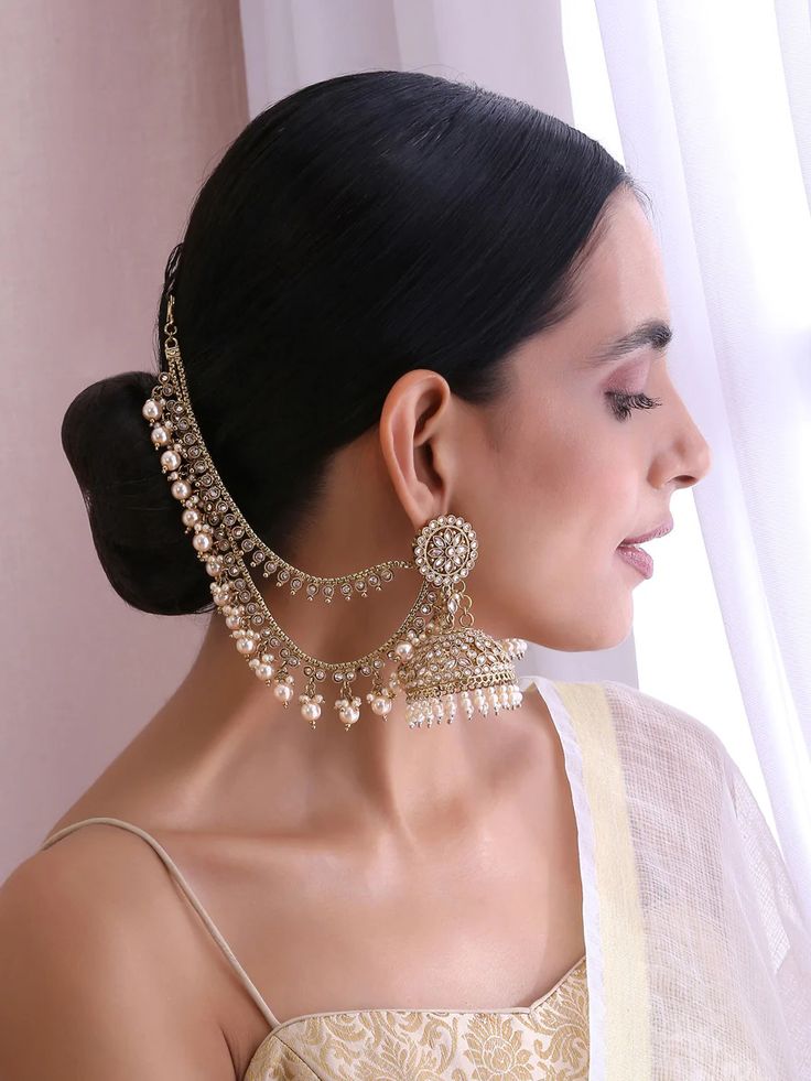 Jhumka earrings online Jhumka Designs, Indian Accessories, Indian Bridal Jewellery, Journey Of Love, Ear Chain, Pearl Necklace Designs, Jewelry Set Design, Fancy Jewellery Designs, Chandbali Earrings