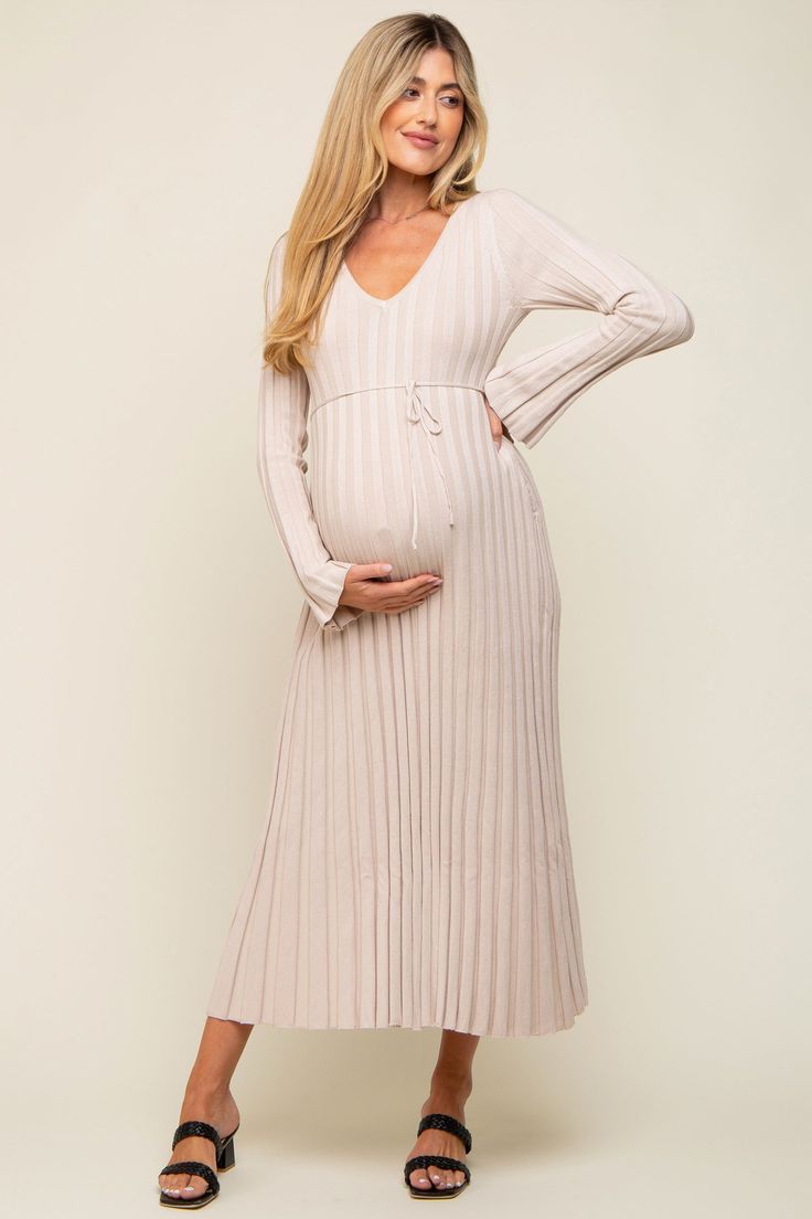 Taupe Ribbed Maternity Knit Maxi Dress Fall Baby Shower Dress, Classy Maternity Outfits, Baby Shower Outfit Ideas, Winter Maternity Outfits, Short Dress White, Shower Outfits, Stylish Maternity Outfits, Baby Shower Outfit, Knit Maxi Dress