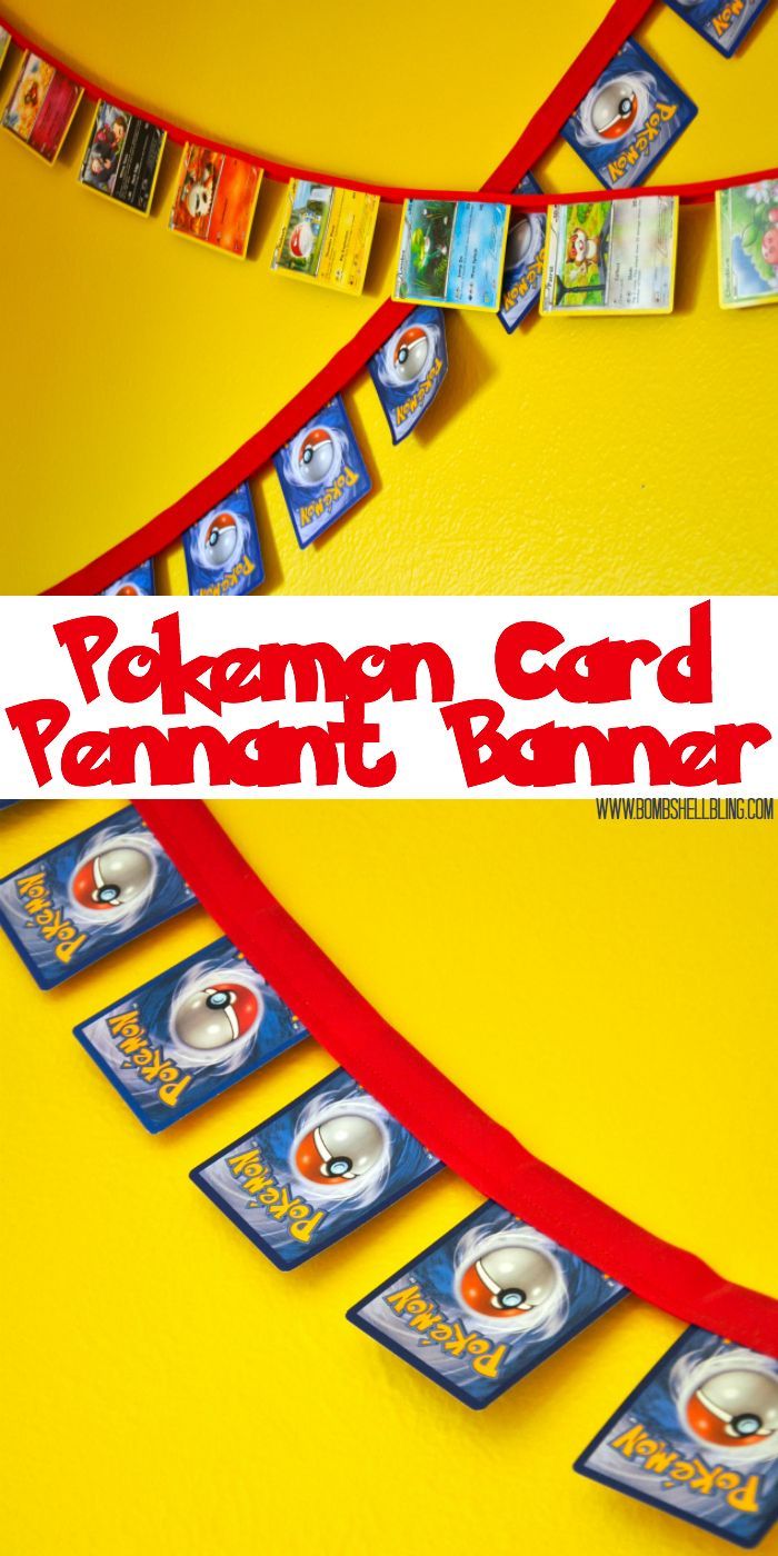 a banner that says pokemon card pennant banner on yellow background with red streamers and pictures