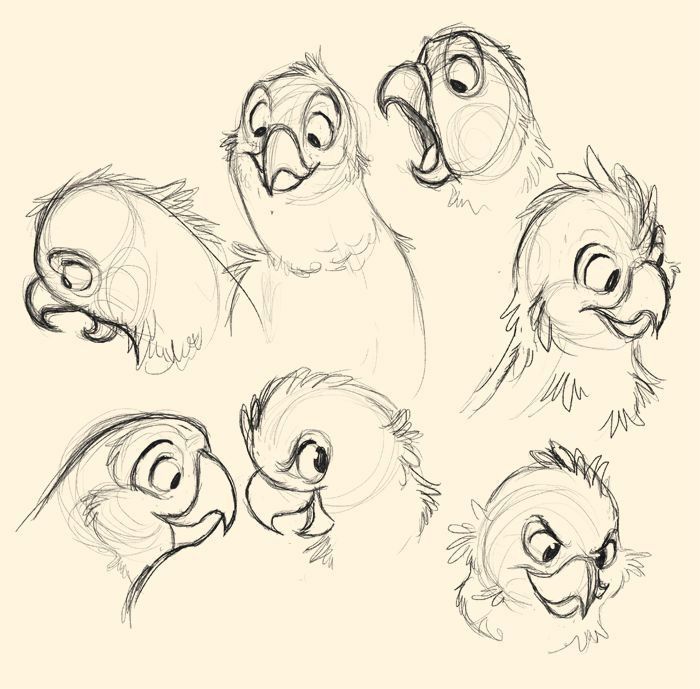 some birds with different facial expressions on their faces and beaks are shown in this drawing