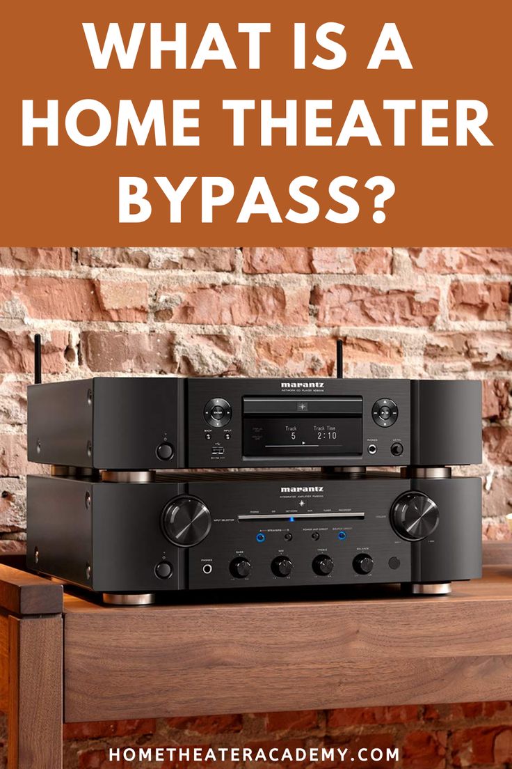 two stereos sitting on top of a wooden table with the words what is a home theater bypass?