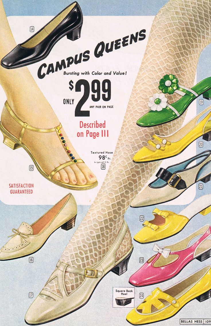 1960's shoe advertisement - campus queens! 60s Shoes, 1960s Shoes, 70s Shoes, 1960 Fashion, 60s 70s Fashion, 60s And 70s Fashion, Fashion 1960s, Sixties Fashion, Look Retro