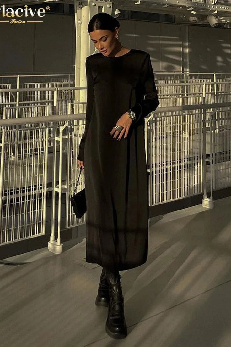 43646491263020|43646491295788|43646491328556 Black Long Sleeve Midi Dress, Cutout Neckline, Midi Dress Elegant, Maxi Dresses Fall, Loose Maxi Dress, Elegant Maxi Dress, Dress Occasion, Stil Elegant, Fashion Autumn