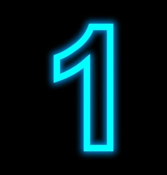 a neon blue number one on a black background with the letter'1'in the center