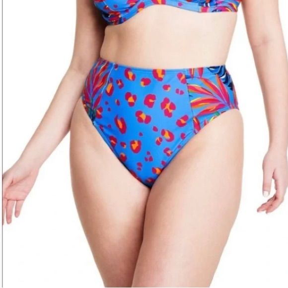 Tabitha Brown For Target Blue/Fuscia Tropical Bikini Bottom Tabitha Brown, French Cut, Swim Suit Bottoms, Cheeky Bikinis, Swimsuit Tops, High Cut, Pink Tops, Soft Fabric, Leopard Print