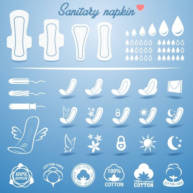 a bunch of different types of buttons and symbols on a blue background with the words sanitary napkin