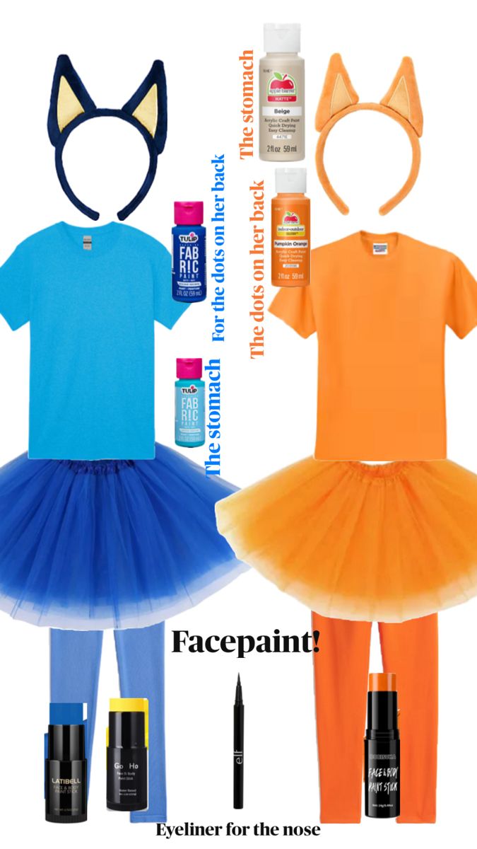 an orange and blue outfit with cat ears on the top is featured in this advertisement