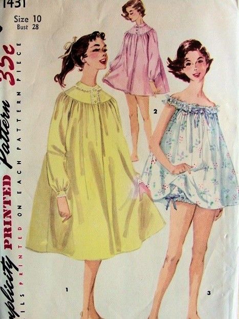 1950s SLEEP WEAR PATTERN NIGHTGOWN or BABY DOLL NIGHTIE CUTE STYLE SIMPLICITY PATTERNS 1431 Baby Doll Pajamas, Doll Pajamas, Butterick Patterns Vintage, Mccalls Patterns Vintage, Nightgown Pattern, Vintage Vogue Patterns, Babydoll Nightgown, Patron Vintage, Vintage Pajamas