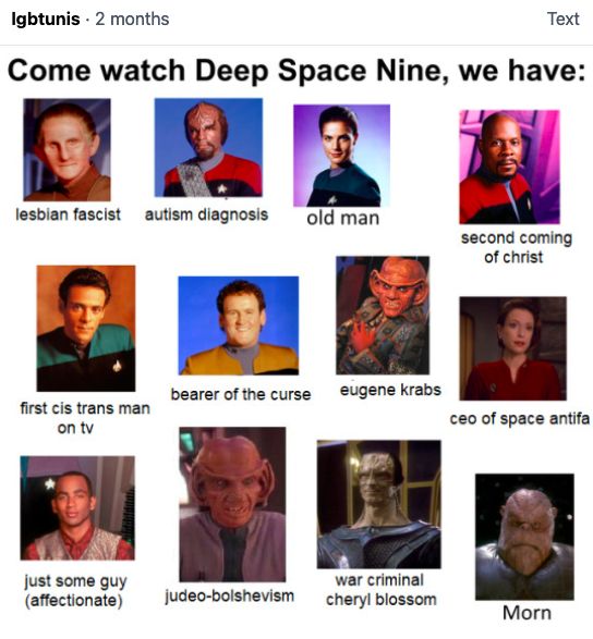 the star trek meme is shown with many different faces and names for each character