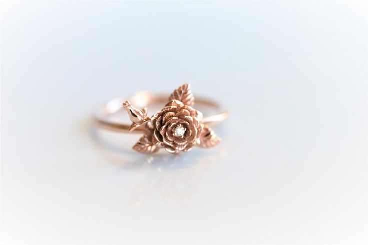 ROSE Diamond Rose Flower Ring Solid 14k Gold Flower Ring | Etsy Elegant Rose Gold Flower Ring With Roses, Elegant 14k Gold Flower Ring With Rose Design, Dainty Rose Gold Ring With Rose Design, Delicate Rose Design Rose Gold Ring, Dainty Rose Design Rose Gold Ring, Delicate Rose Gold Diamond Flower Ring, Dainty Rose Gold Diamond Flower Ring, Delicate Rose Design Flower Ring For Wedding, Rose Flower Ring