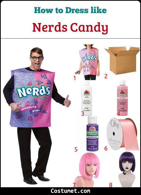 a man dressed up like nerds candy and other items for halloween costumes with instructions to make it