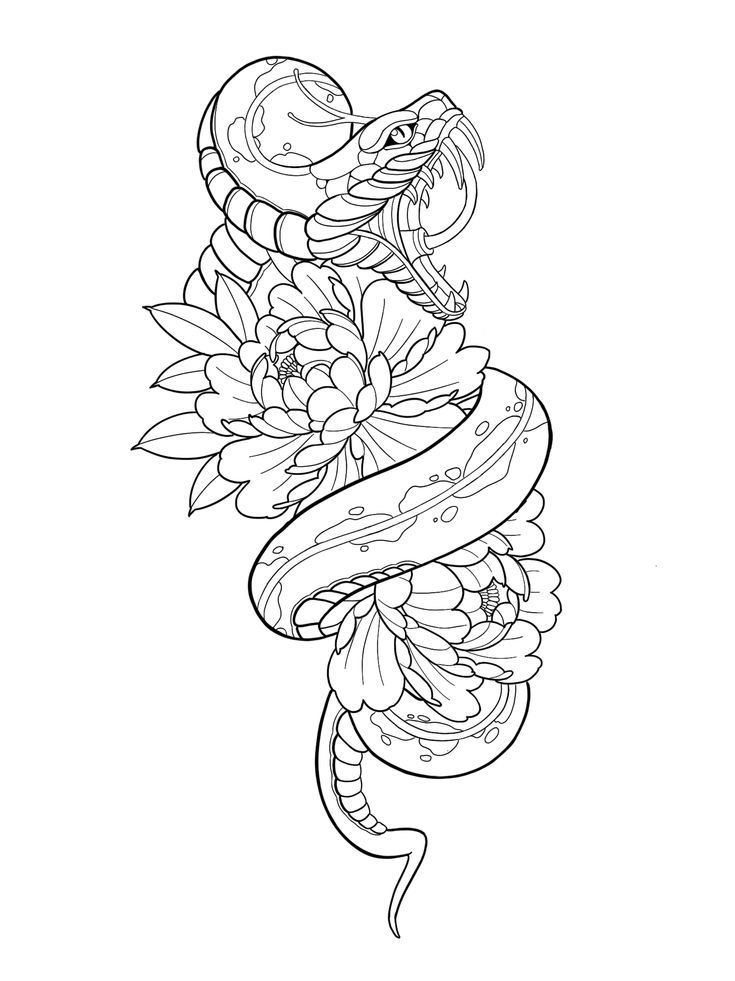 a snake and flowers tattoo design