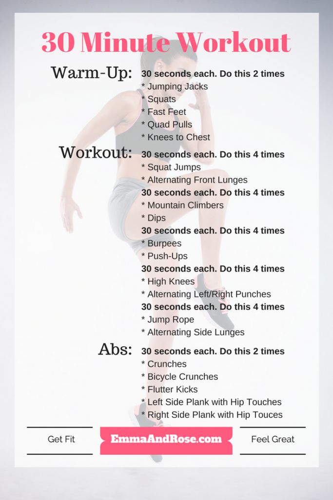 the 30 minute workout plan for women is shown in red and white with an image of a