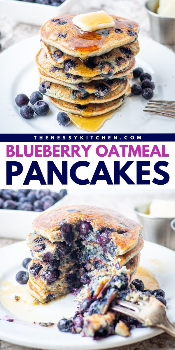 You're less than 30 minutes away from this easy breakfast idea with fruit! It's a summer breakfast recipe for Blueberry Oatmeal Pancakes. Tender and fluffy with juicy blueberries in every bite, these healthy oat pancakes are a great way to start the day! Blueberry Oat Pancakes Healthy, Healthy Blueberry Pancakes Easy, Rolled Oat Pancakes, Blueberry Oatmeal Pancakes Healthy, Easy Oatmeal Pancakes Healthy, Oat Pancakes Healthy No Banana, Whole Wheat Blueberry Pancakes, Infant Friendly Meals, 2b Breakfast Ideas